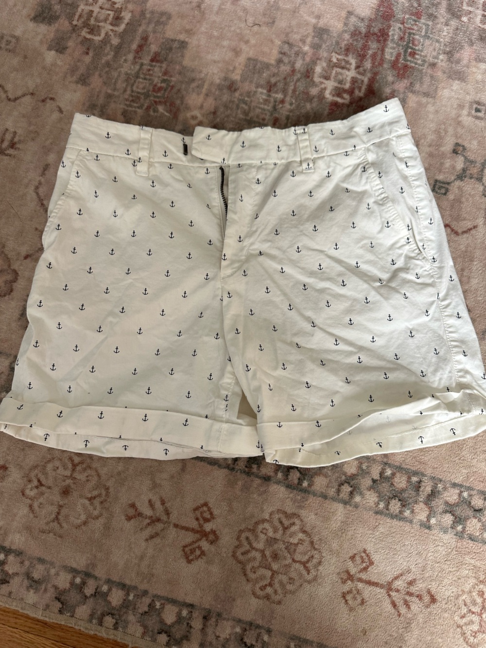 White Anchor Print Shorts